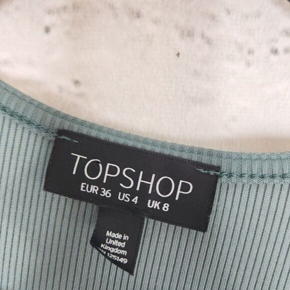 Topshop Women's Sage Green Ribbed Bell Long Sleeve Mini Paris Dress Size US 4 - Picture 13 of 16